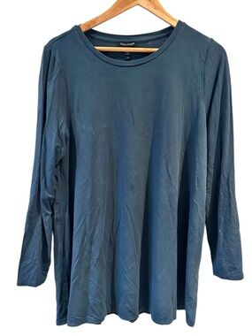 Eileen Fisher Crewneck Long Sleeve Tunic Top Teal Size Large Tencel